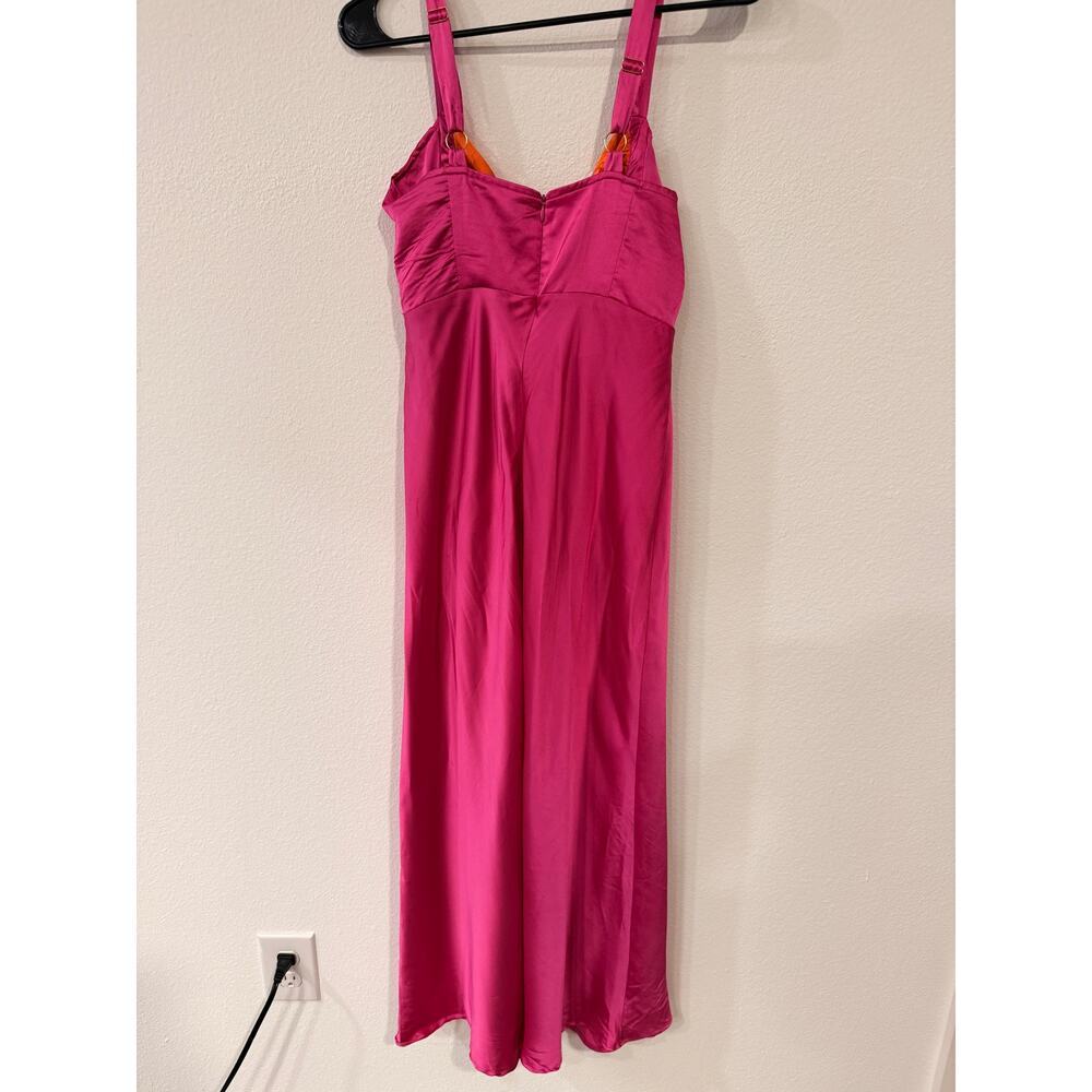 RUNAWAY The Label Pink and Orange Colorblock Twist Front Midi Dress - Size M - Picture 3 of 13